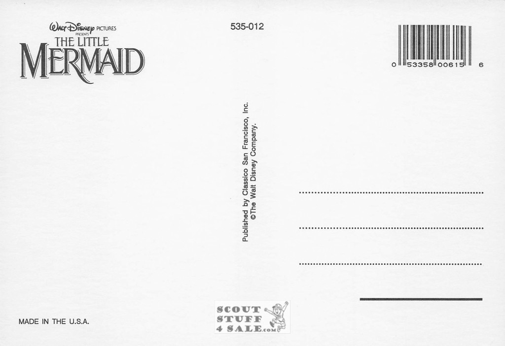 The Little Mermaid Postcard, Walt Disney Pictures, Classico San Francisco #535-012