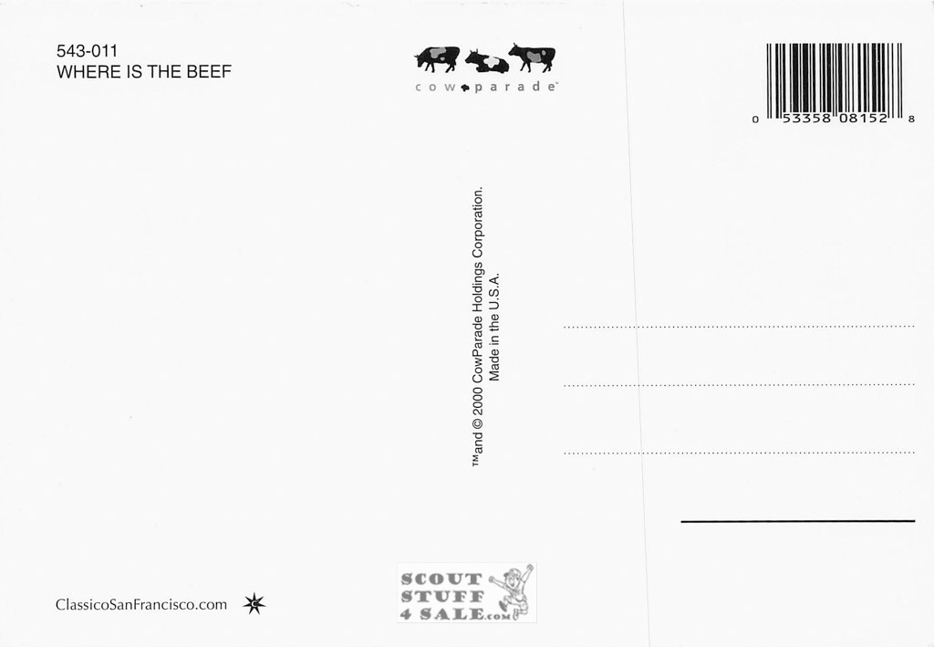 Where is the Beef Postcard, Cow Parade, Classico SF #543-011