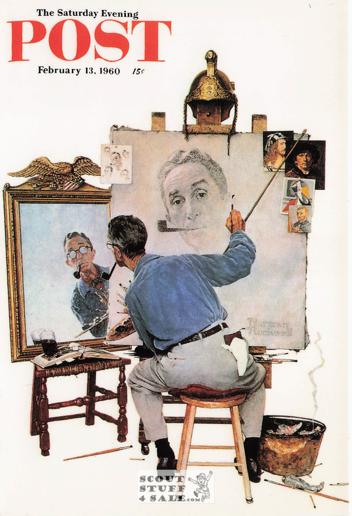 TRIPLE SELF PORTRAIT, Norman Rockwell Artwork Postcard, Sat Eve Post, #611-002