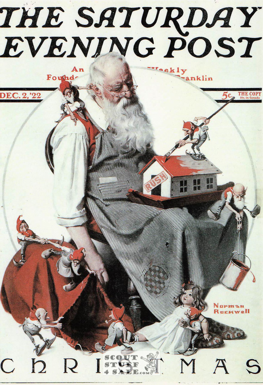 SANTA'S HELPERS, Norman Rockwell Artwork Postcard, Sat Eve Post, #611-033