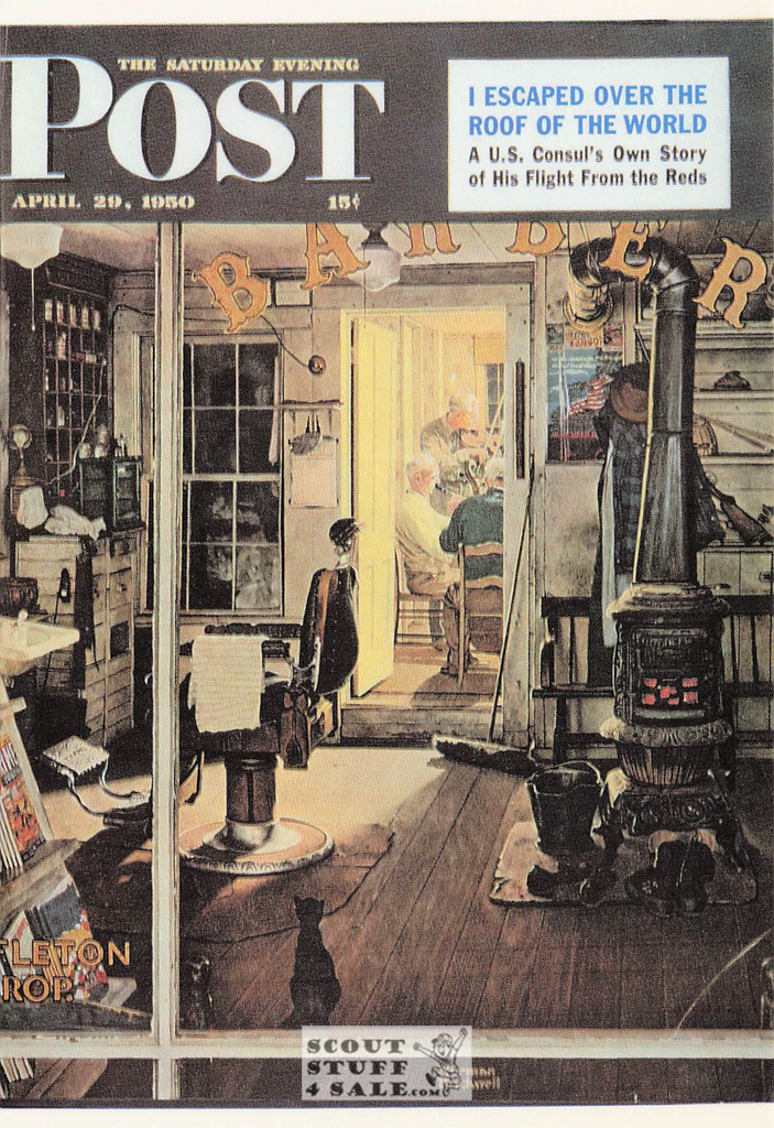 SHUFFLETON'S BARBER SHOP, Norman Rockwell Postcard, Sat Eve Post, #611-068