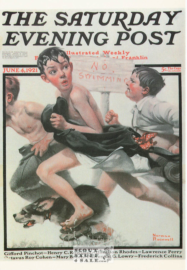 NO SWIMMING, Norman Rockwell Artwork Postcard, Saturday Eve Post, #611-079