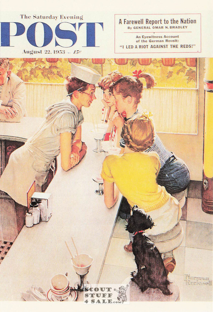 THE SODA FOUNTAIN, Norman Rockwell Artwork Postcard, Sat Eve Post, #611-100