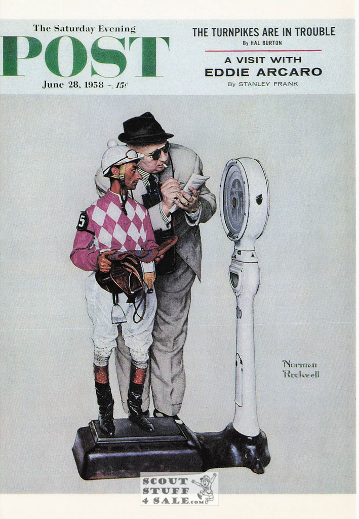WEIGHING IN, Norman Rockwell Postcard, Horse racing, Sat Eve Post, #611-108