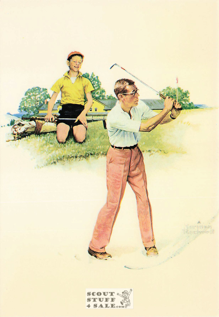 LIFE WITH FATHER - BLASTING OUT, Norman Rockwell Art Postcard, Golf, #611-139