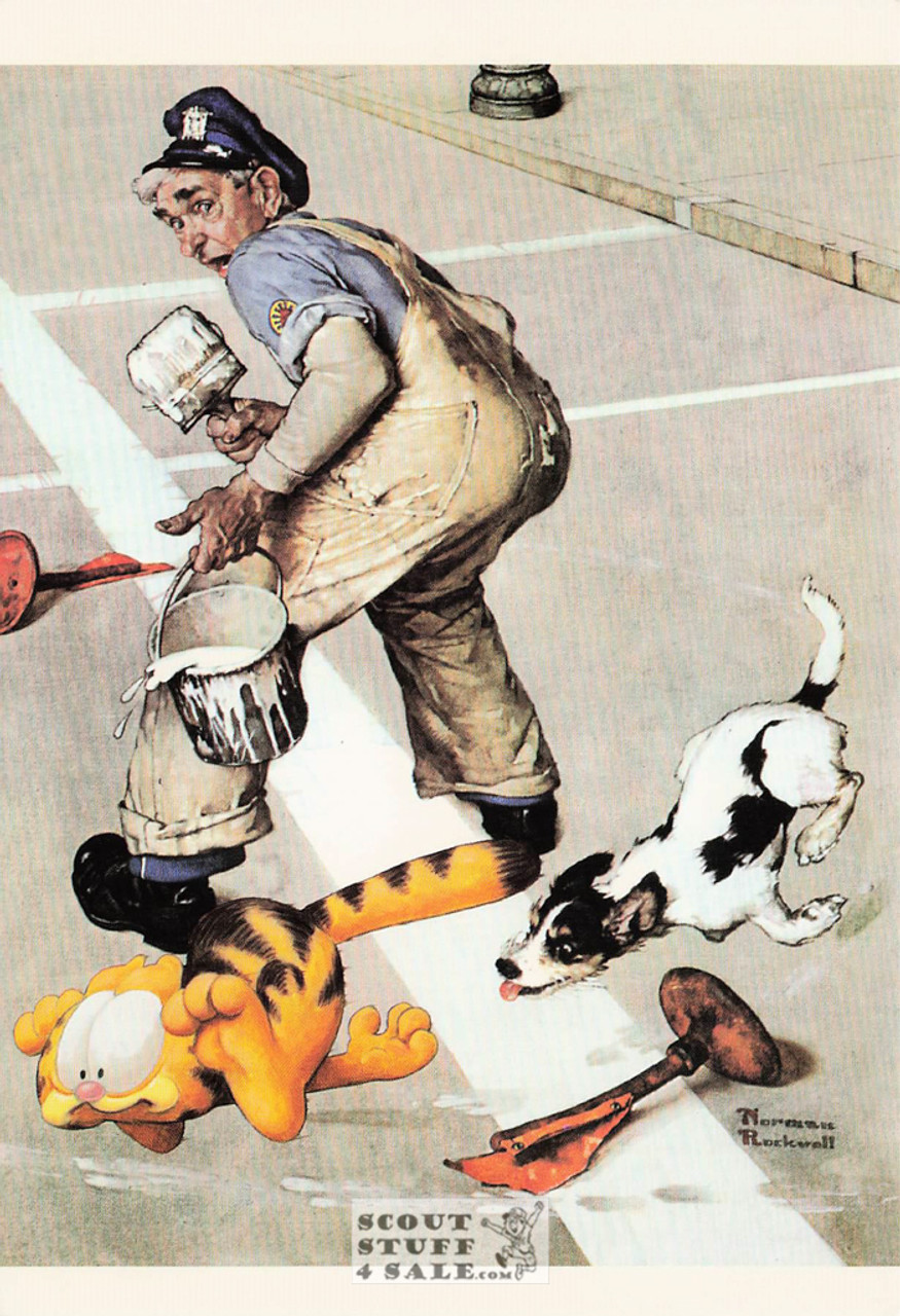 GARFIELD VISITS NORMAN ROCKWELL-THE CHASE Art Postcard, #611-209
