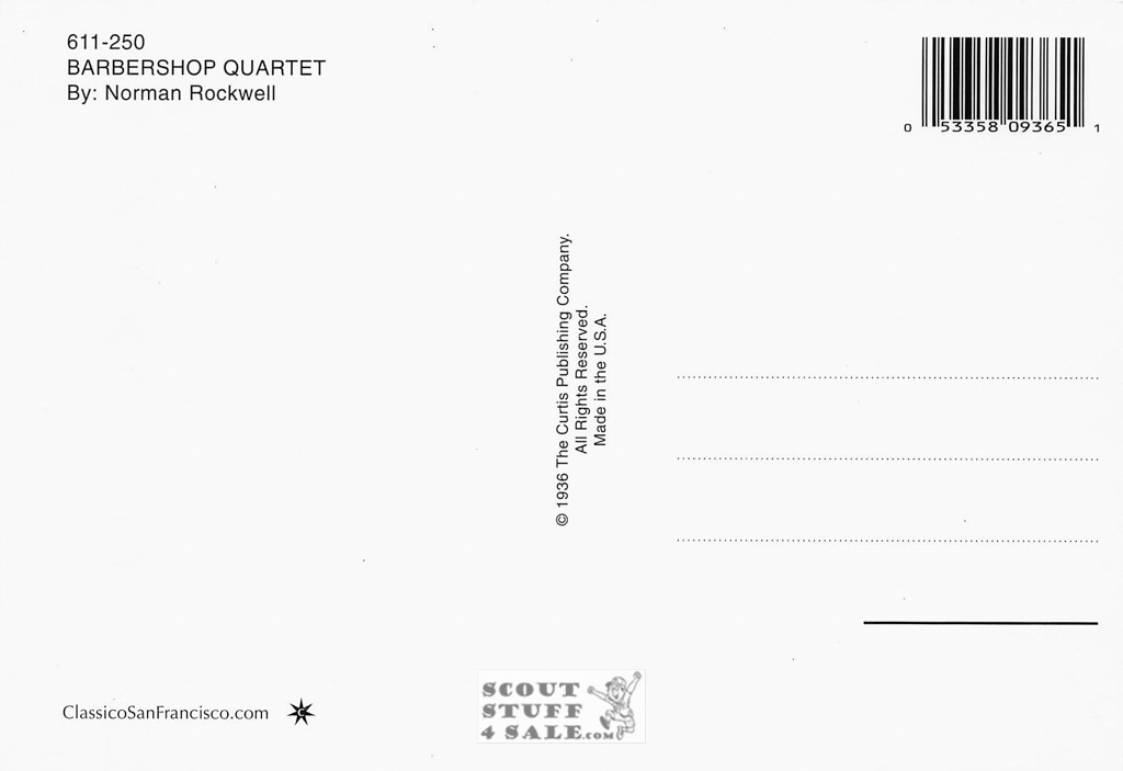 BARBERSHOP QUARTET, Norman Rockwell Art Postcard, Classico SF #611-250