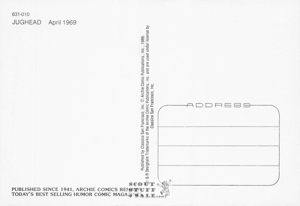 April 1969 Jughead - Archie Comic Book Cover Postcard, Classico SF #631-010