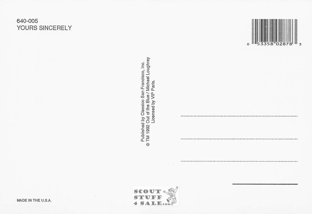 Yours Sincerely, Out of the Blue Postcard, Classico San Francisco #640-005