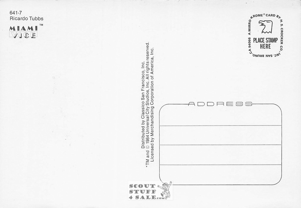 Miami Vice Television Program Postcard, Classico San Francisco #641-007