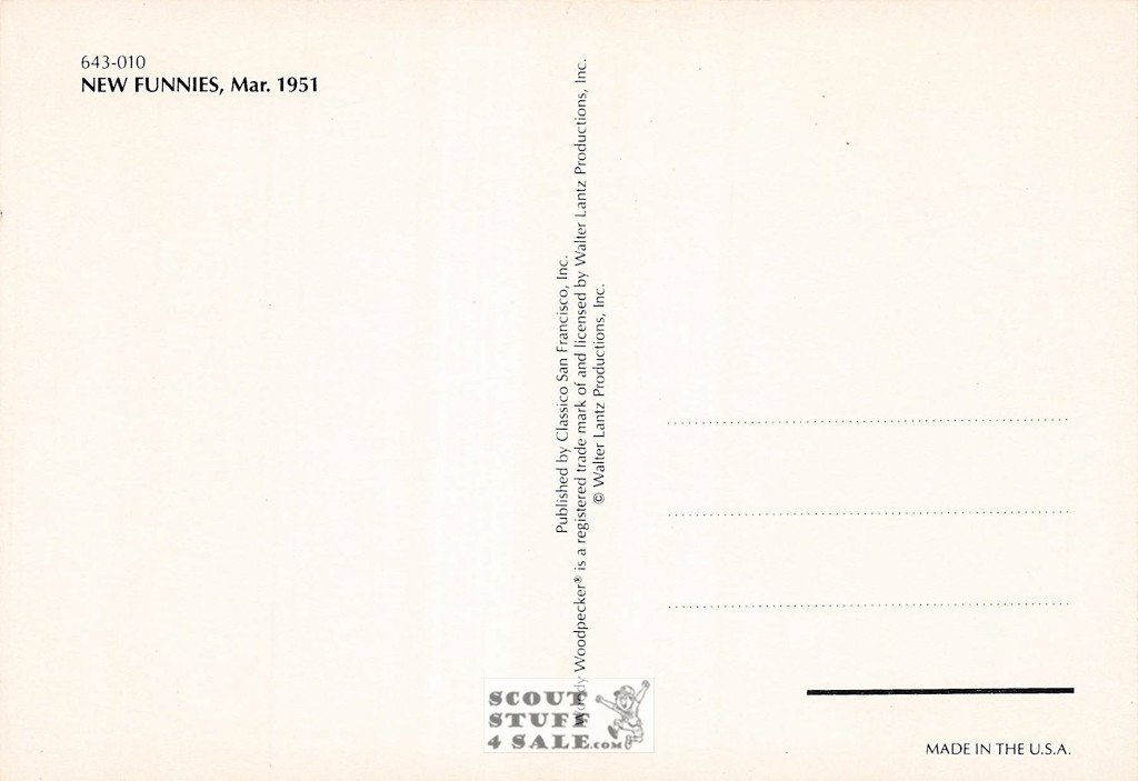 Mar 1951 New Funnies Woody Woodpecker Comic Book Cover Postcard, #643-010