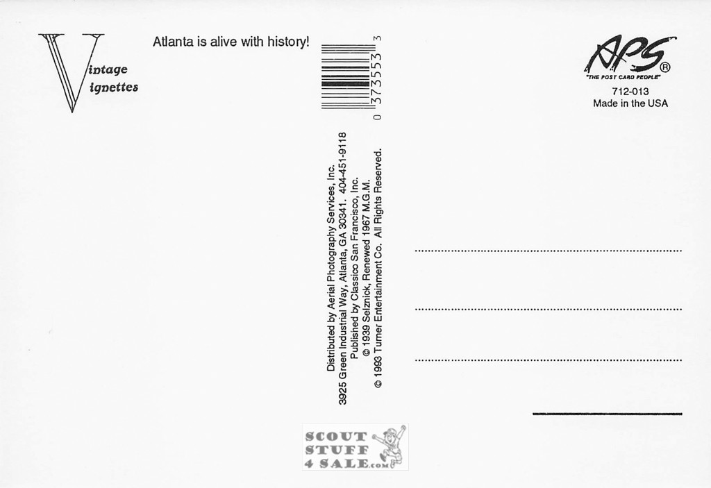 Gone With the Wind Atlanta Promotional Postcard, Classico San Francisco #712-013