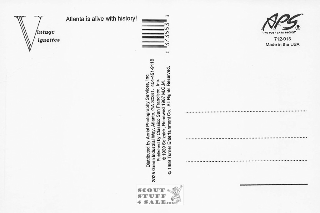 Gone With the Wind Atlanta Promotional Postcard, Classico San Francisco #712-015