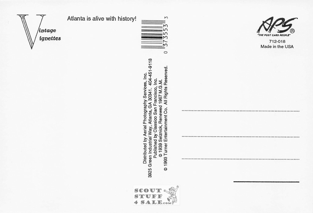 Gone With the Wind Atlanta Promotional Postcard, Classico San Francisco #712-018