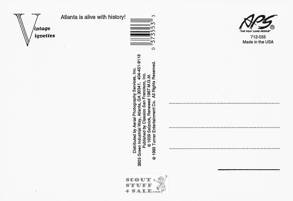 Gone With the Wind Atlanta Promotional Postcard, Classico San Francisco #712-035