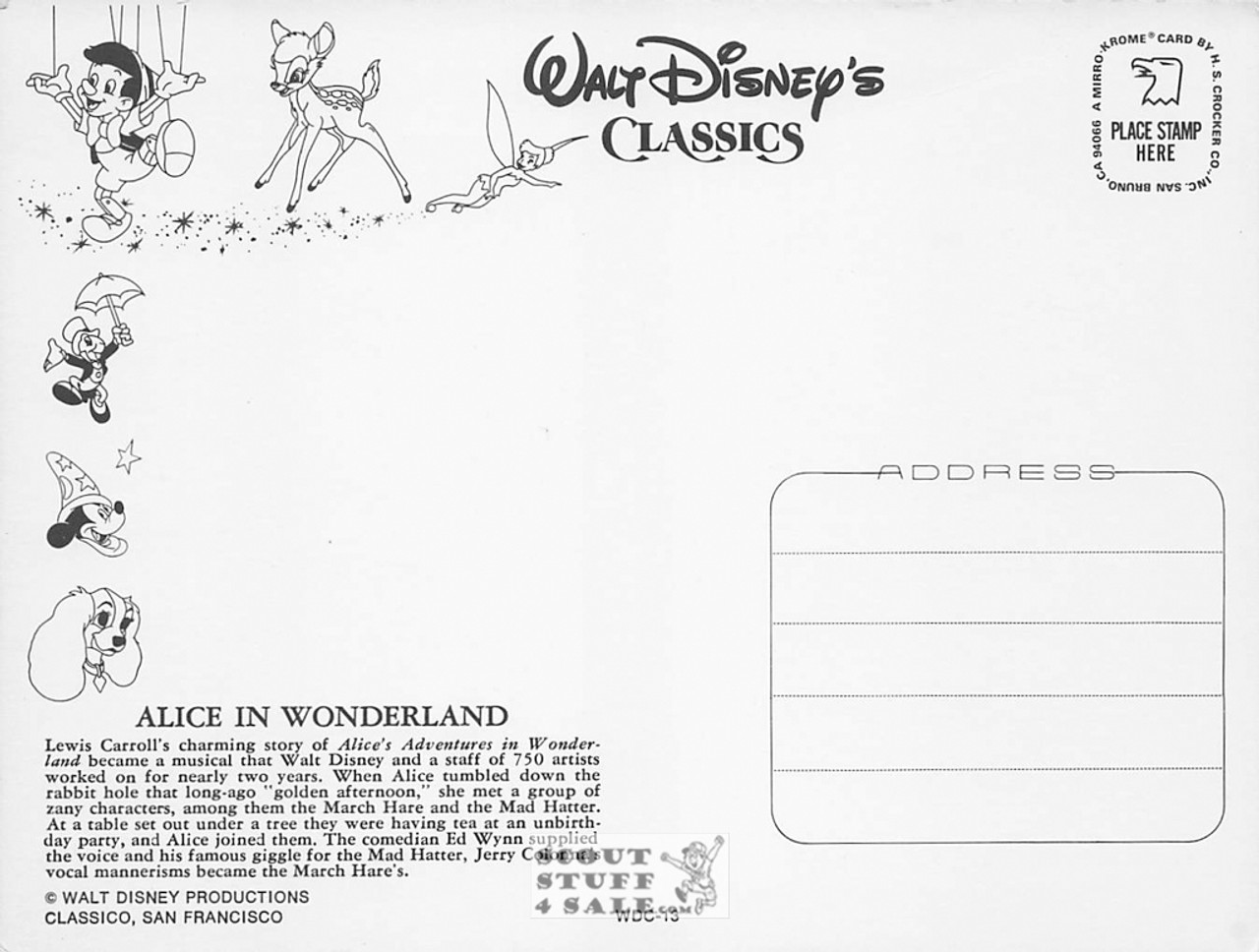Alice in Wonderland Walt Disney Classics Postcard by Classico SF #WDC-13