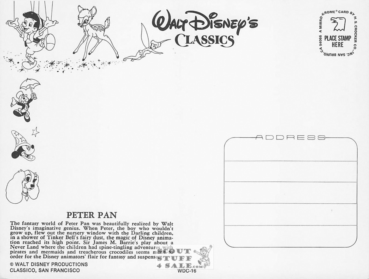 Peter Pan Walt Disney Classics Postcard by Classico San Francisco #WDC-16