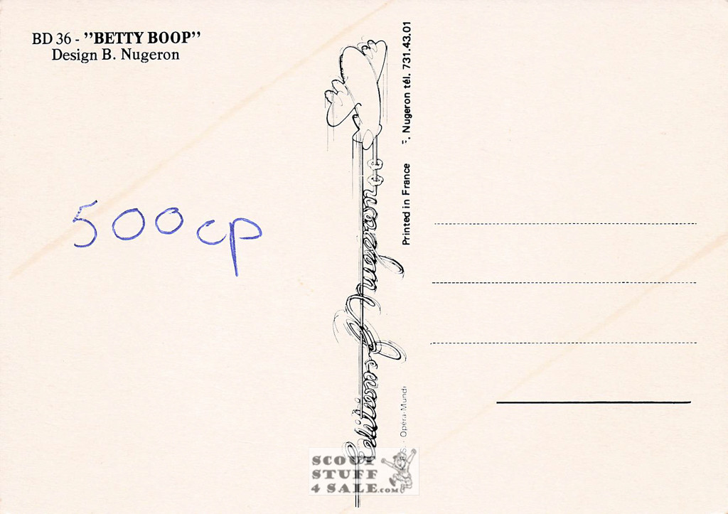 Betty Boop French Comic Postcard, Editions Nugeron #BD36