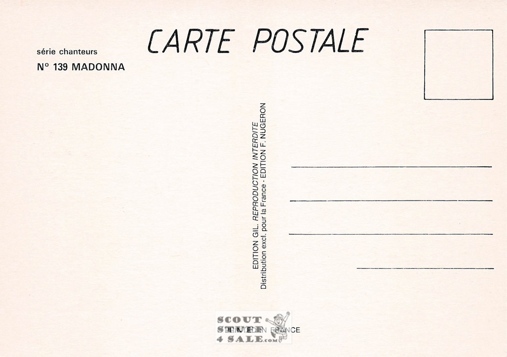 Madona French Postcard, Singers Series, Editions Nugeron #CHANTEURS139