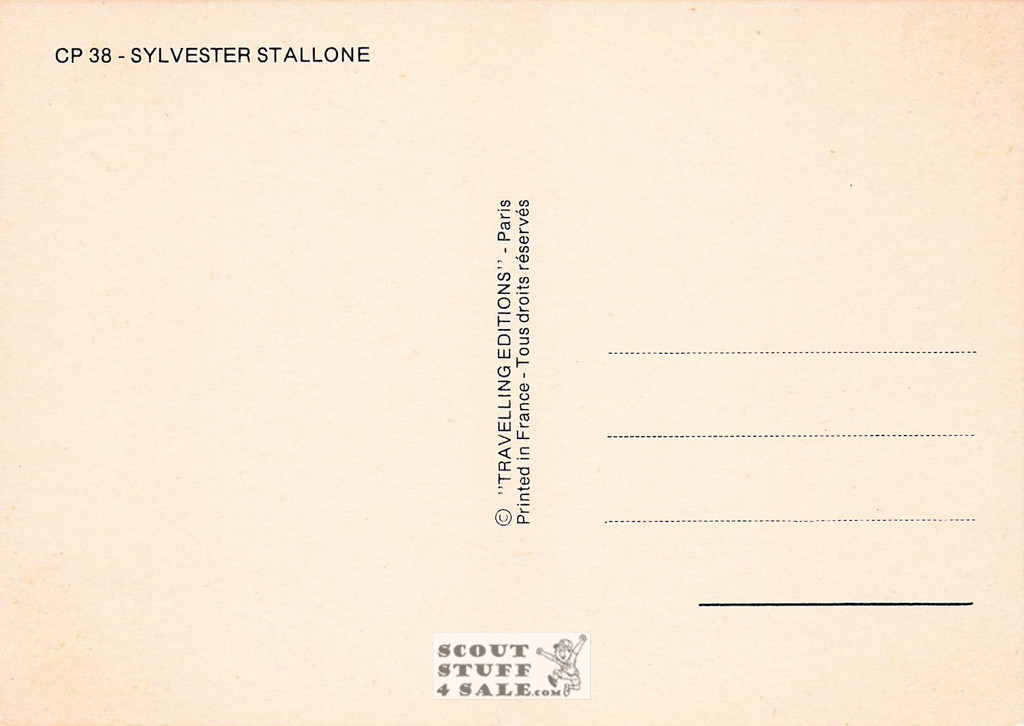Sylvester Stallone Black/White French Movie Postcard, Editions Nugeron #CP38