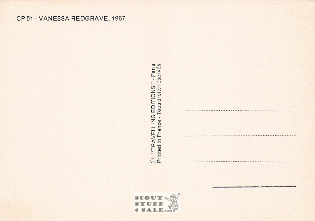 Vanessa Redgrave Black/White French Movie Postcard, Editions Nugeron #CP51