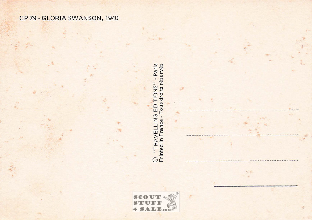 Gloria Swanson Black/White French Movie Postcard, Editions Nugeron #CP79