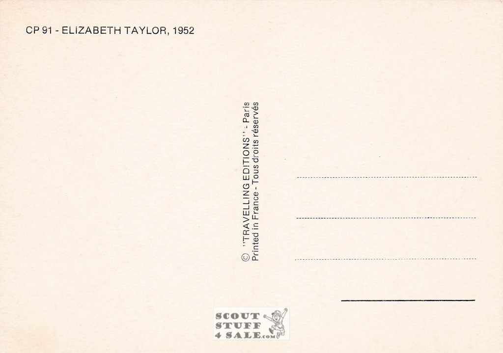 Elizabeth Taylor Black/White French Movie Postcard, Editions Nugeron #CP91