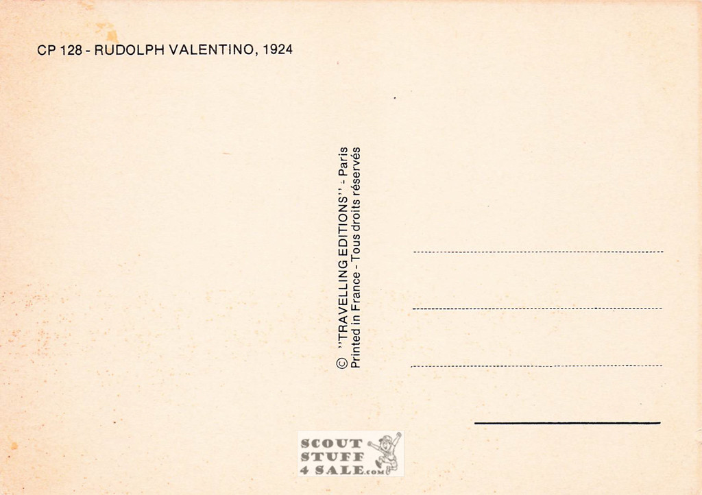 Rudolpf Valentino Black/White French Movie Postcard, Editions Nugeron #CP128