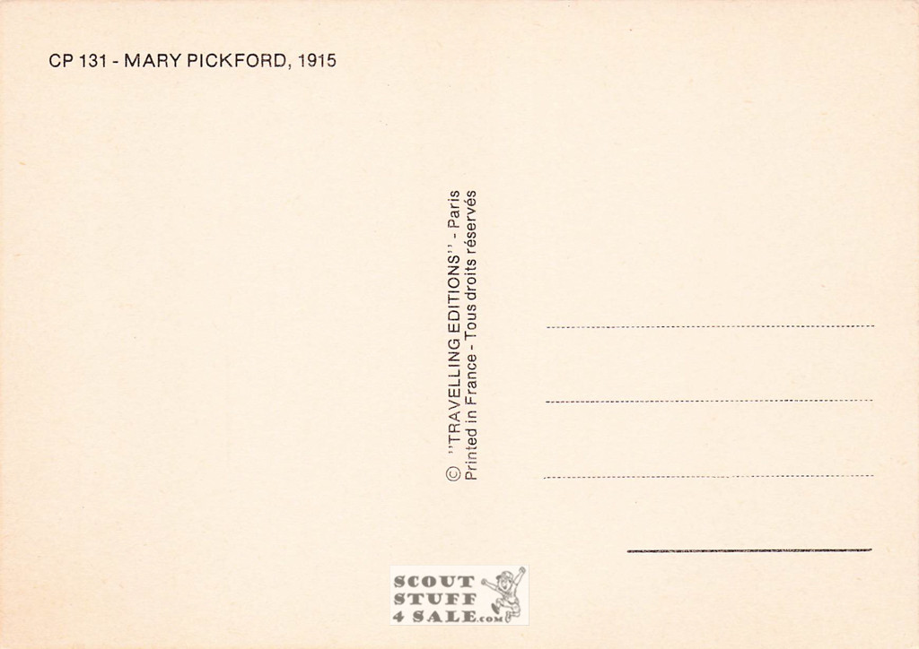 Mary Pickford Black/White French Movie Postcard, Editions Nugeron #CP131