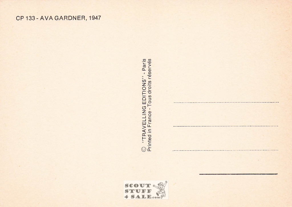 Ava Gardner Black/White French Movie Postcard, Editions Nugeron #CP133