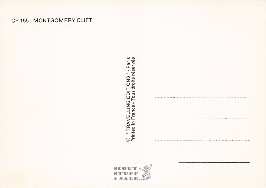 Montgomery Clift Black/White French Movie Postcard, Editions Nugeron #CP155