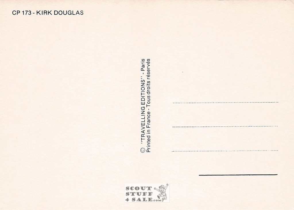 Kirk Douglas Black/White French Movie Postcard, Editions Nugeron #CP173