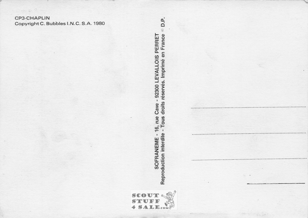 Charlie Chaplin Black/White French Movie Postcard, Sofraneme #CPS3