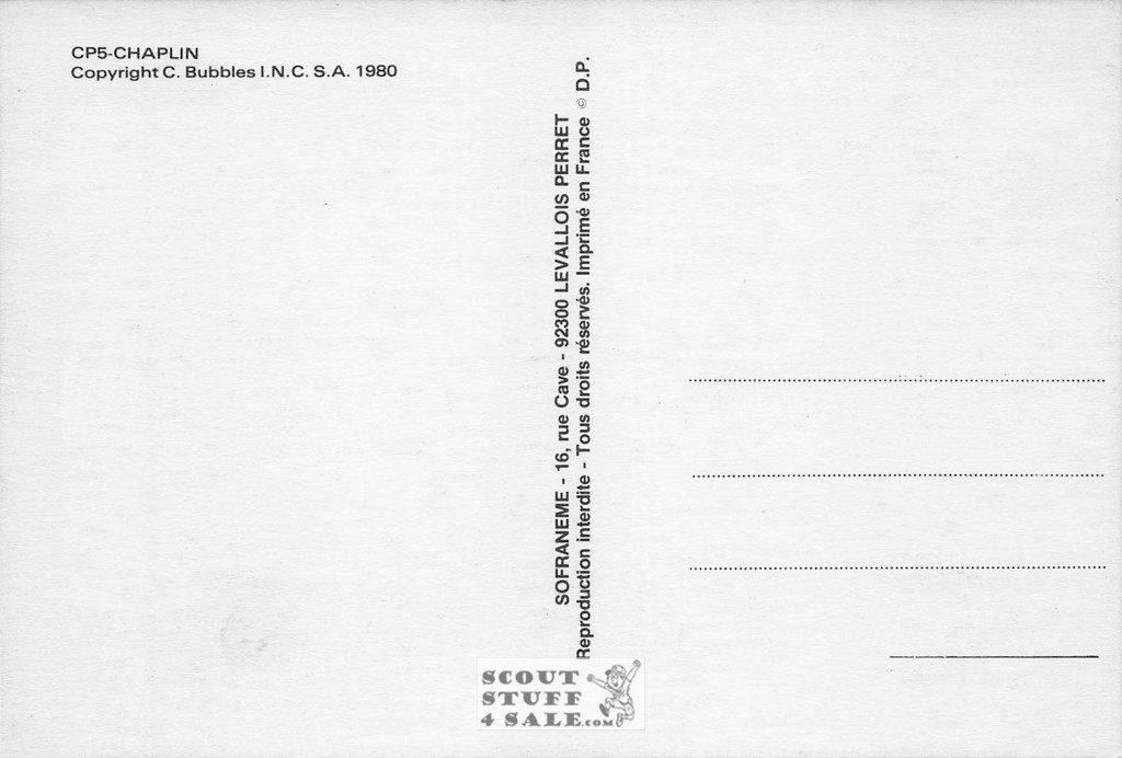 Charlie Chaplin Black/White French Movie Postcard, Sofraneme #CPS5