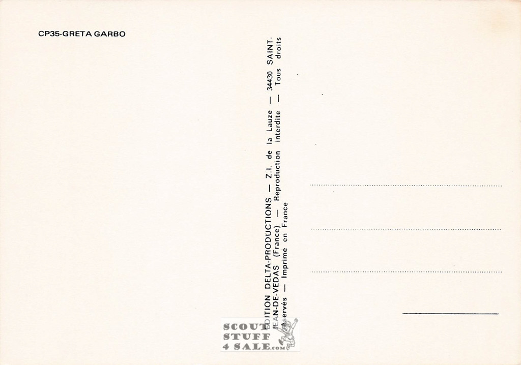 Greta Garbo Black/White French Movie Postcard, Delta Productions #CPS35