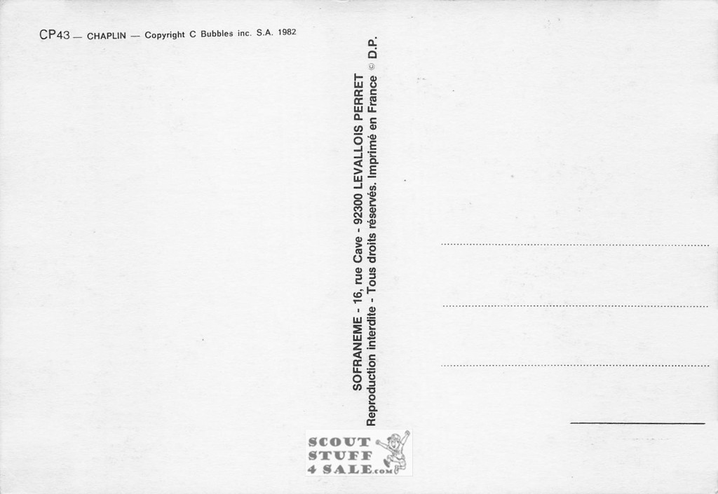 Charlie Chaplin Black/White French Movie Postcard, Sofraneme #CPS43