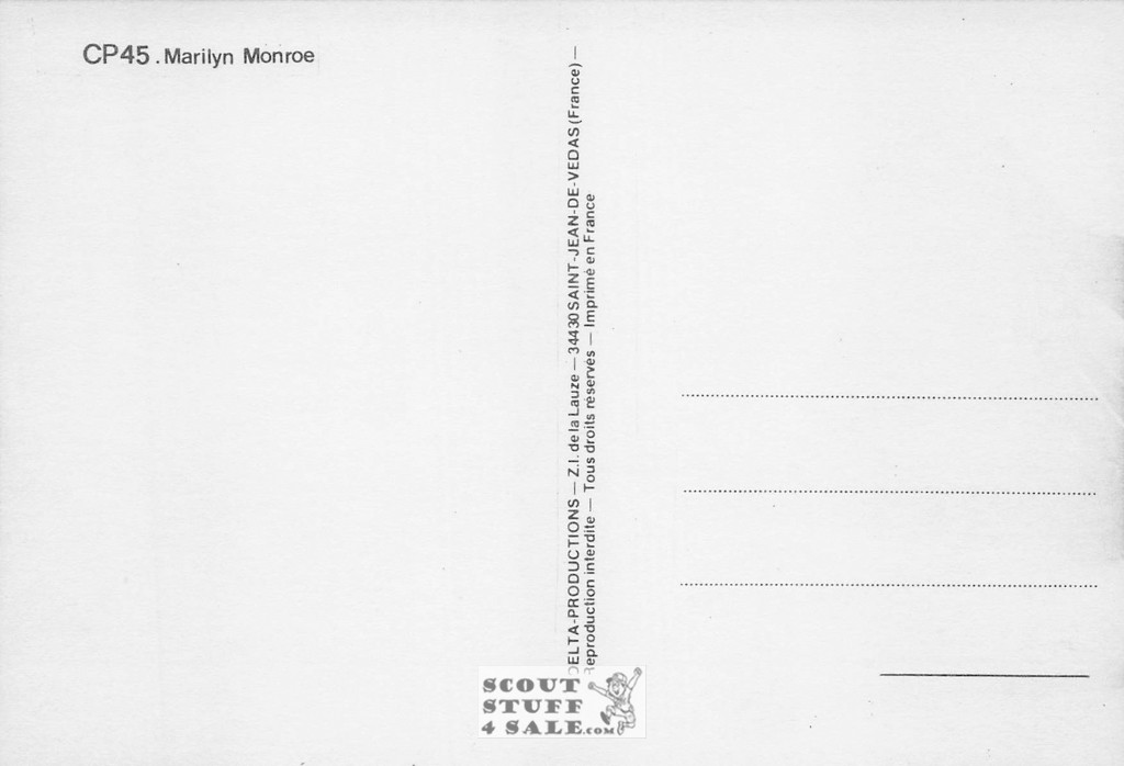 Marilyn Monroe Black/White French Movie Postcard, Delta Productions #CPS45