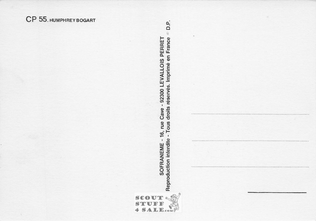 Humphrey Bogart Black/White French Movie Postcard, Sofraneme #CPS55