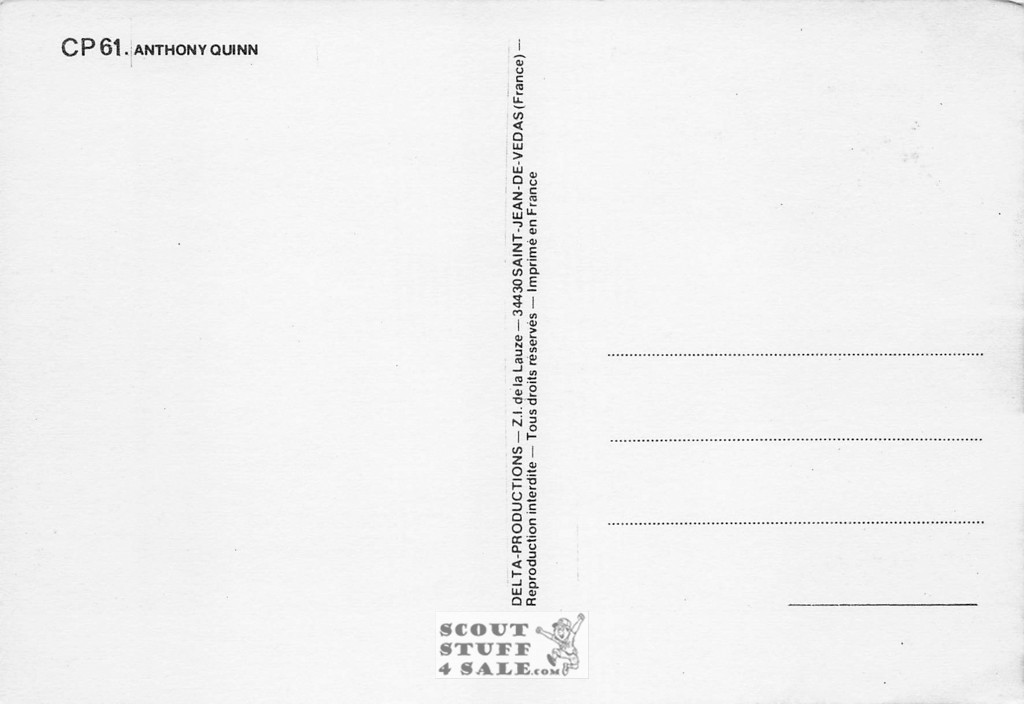 Anthony Quinn Black/White French Movie Postcard, Delta Productions #CPS61