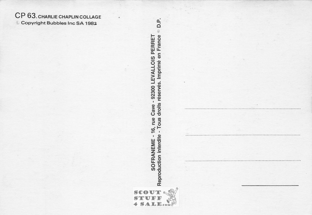 Charlie Chaplin Black/White French Movie Postcard, Sofraneme #CPS63