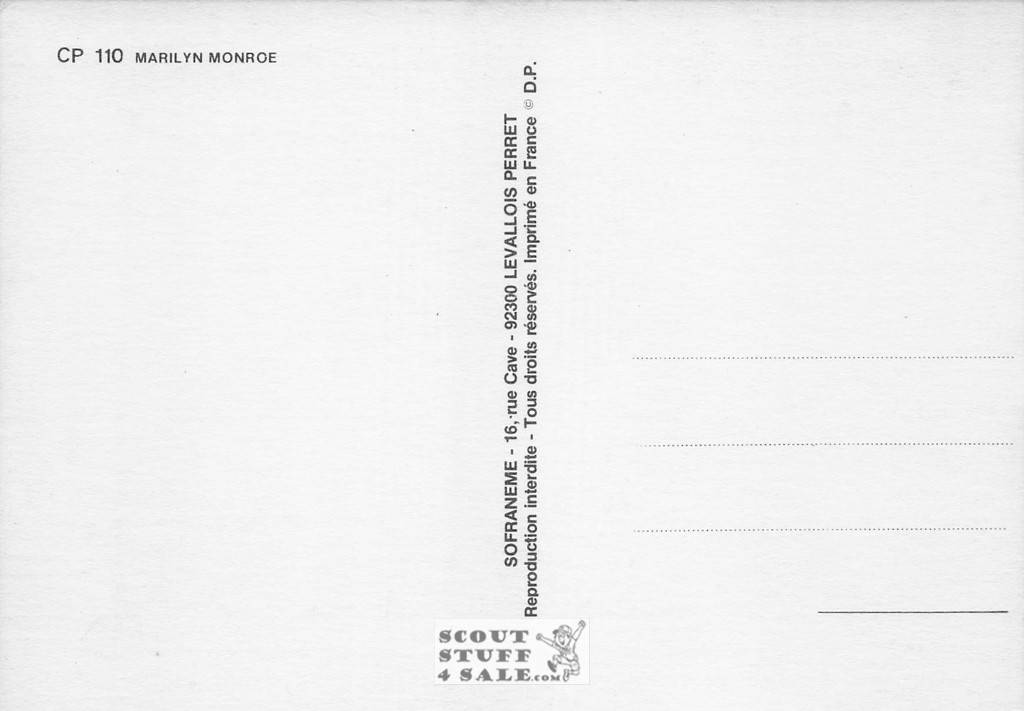 Marilyn Monroe Black/White French Movie Postcard, Sofraneme #CPS110