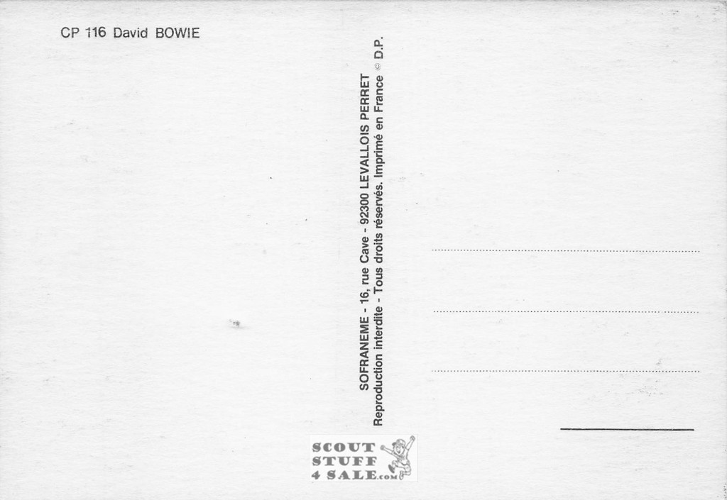 David Bowie Black/White French Movie Postcard, Sofraneme #CPS116