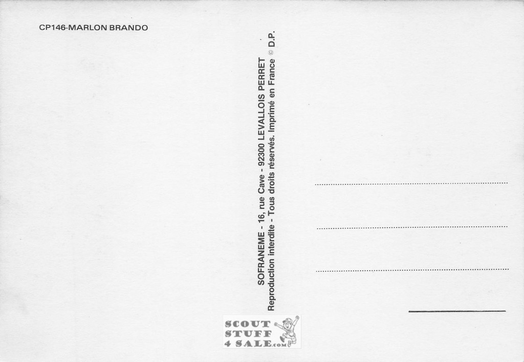 Marlon Brando Black/White French Movie Postcard, Sofraneme #CPS146