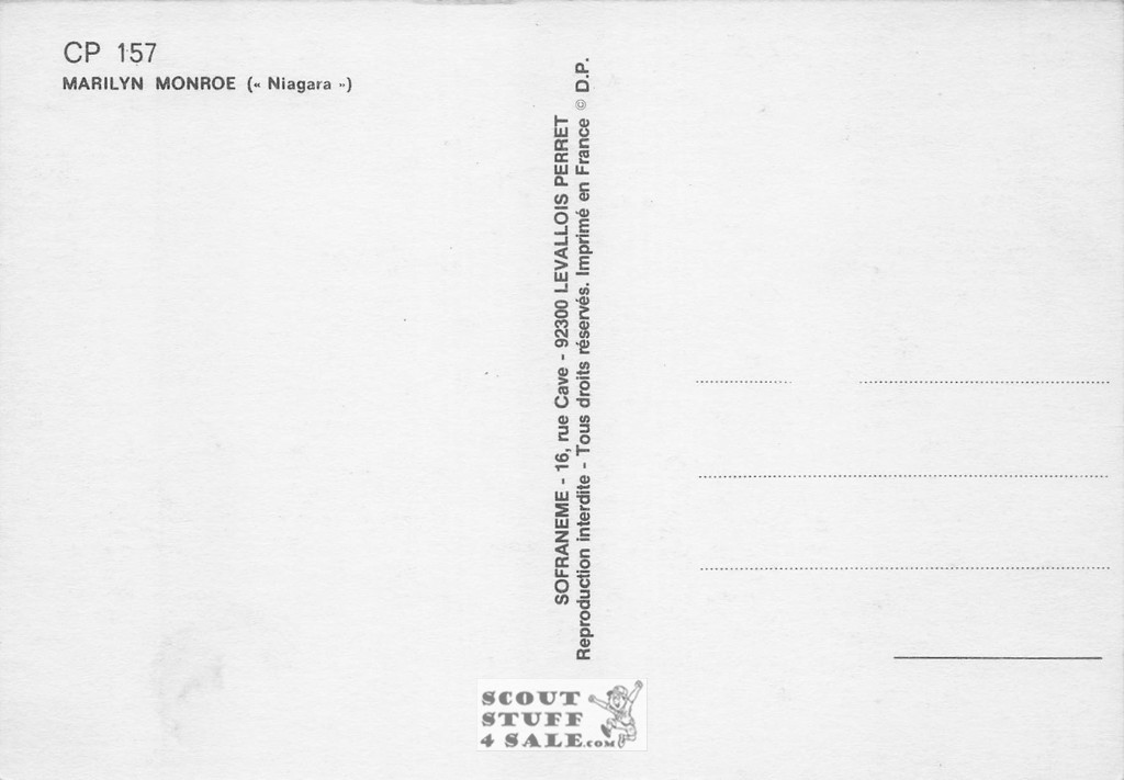 Marilyn Monroe Black/White French Movie Postcard, Sofraneme #CPS157