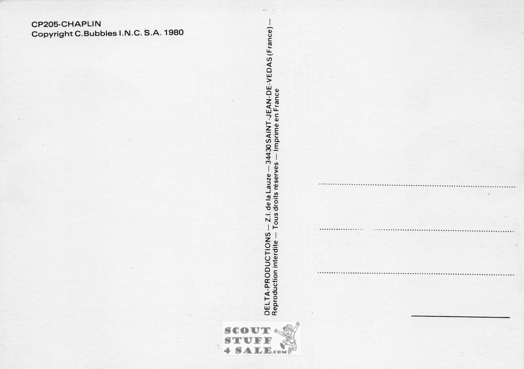 Charlie Chaplin Black/White French Movie Postcard, Delta Productions #CPS205