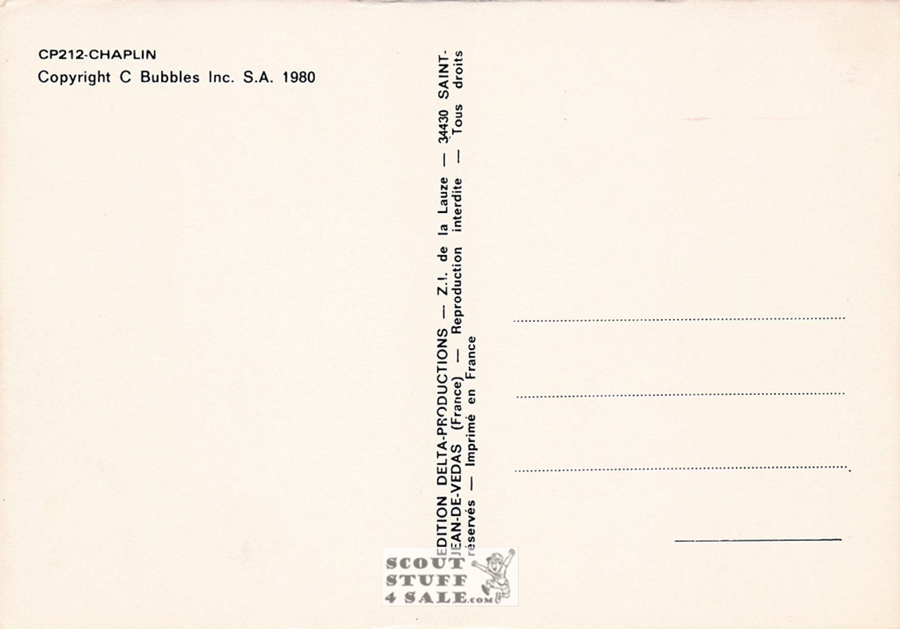 Charlie Chaplin Black/White French Movie Postcard, Delta Productions #CPS212