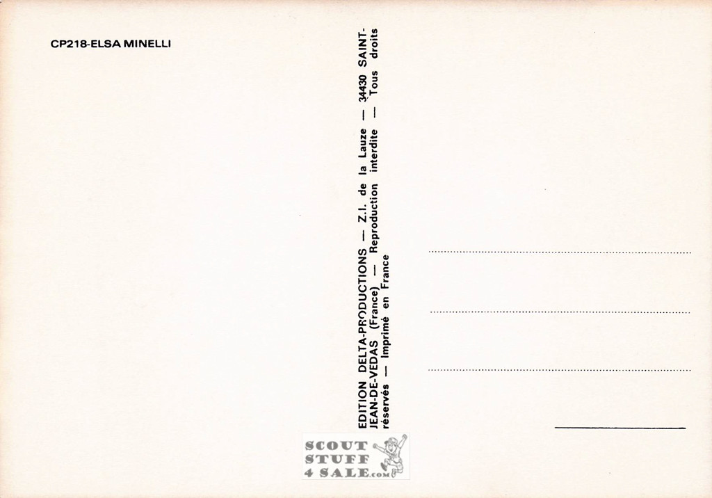 Liza Minelli Black/White French Movie Postcard, Delta Productions #CPS218