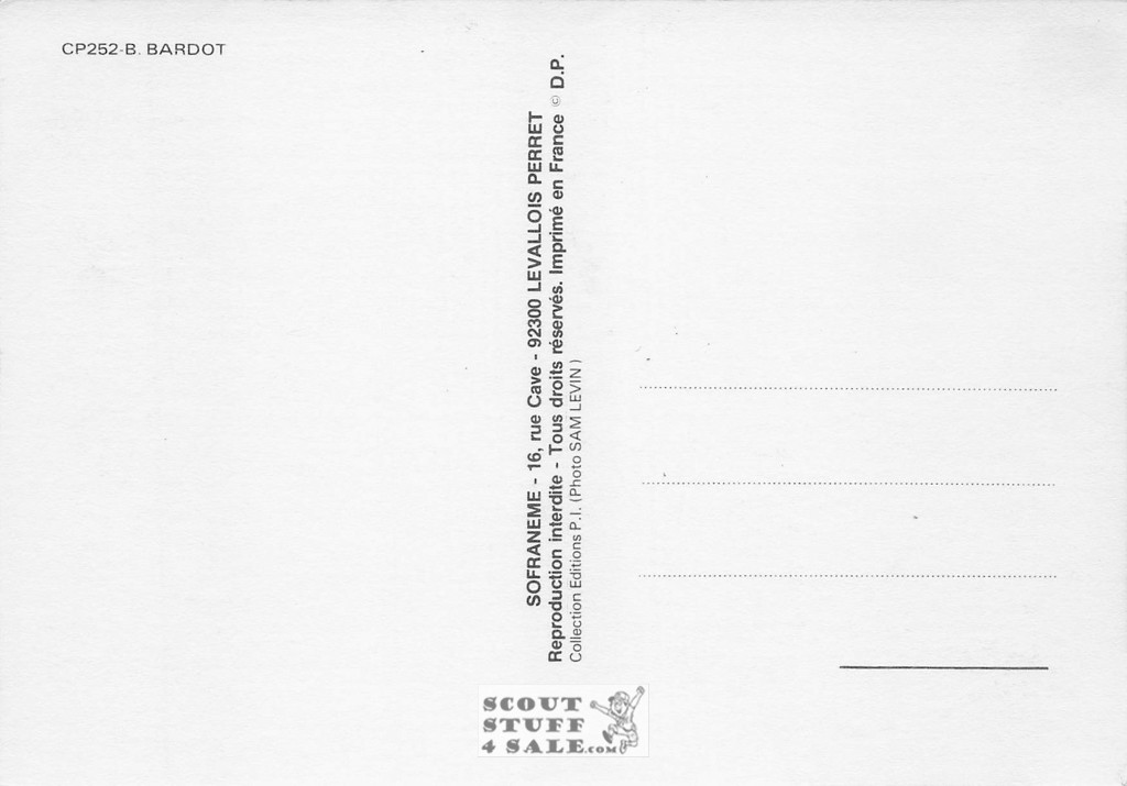 Brigette Bardot Black/White French Movie Postcard, Sofraneme #CPS252