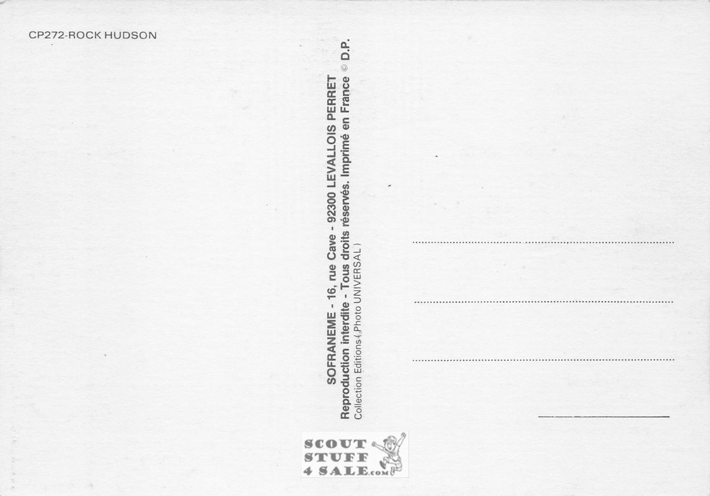 Roch Hudson Black/White French Movie Postcard, Sofraneme #CPS272