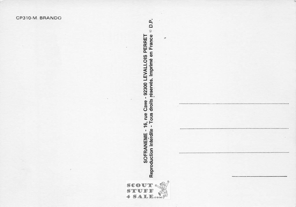 Marlon Brando Black/White French Movie Postcard, Sofraneme #CPS310